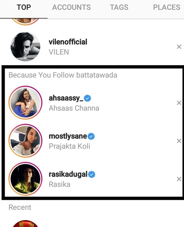 Suggestions in Instagram with context