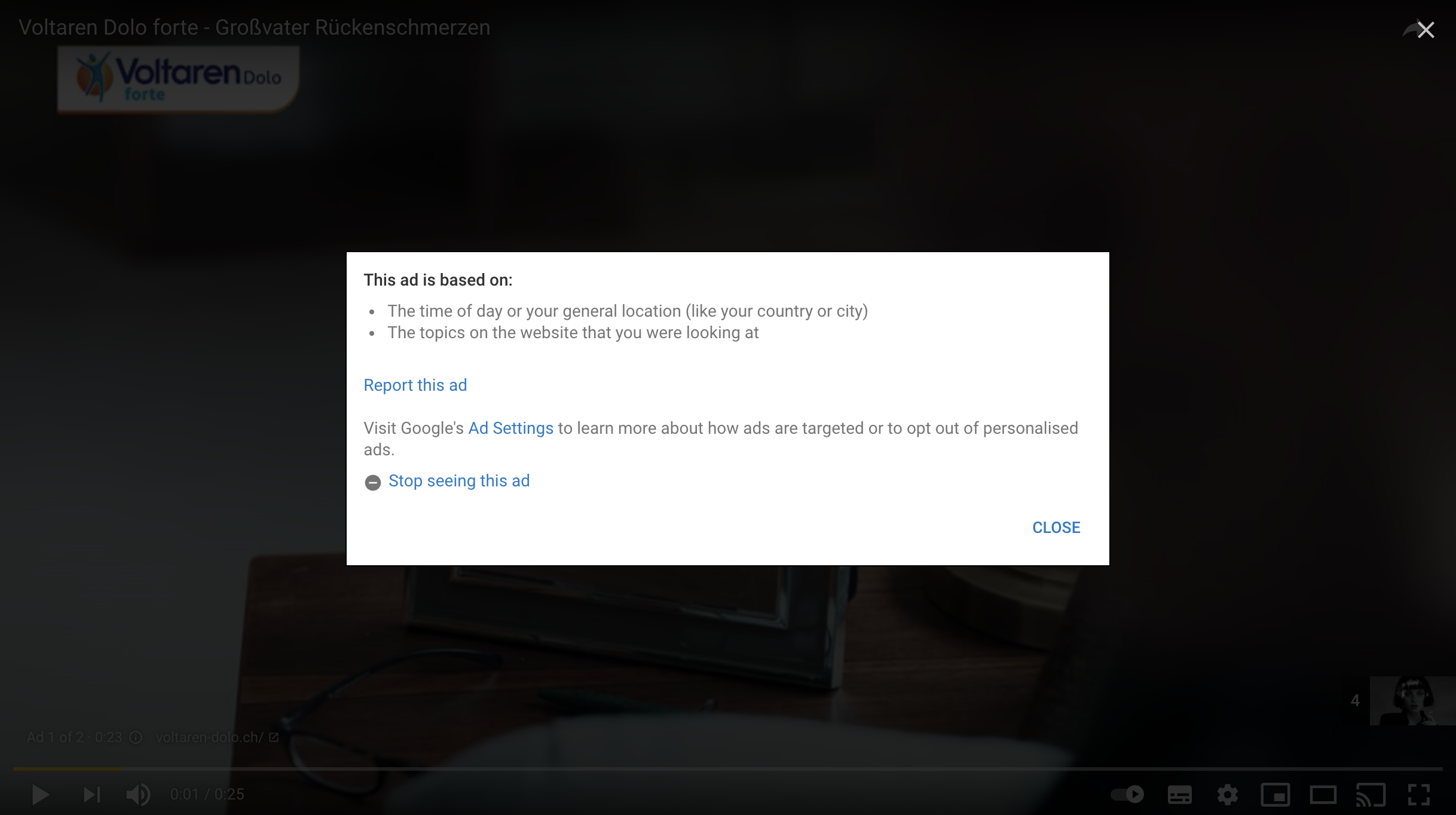 YT ads shows generic data source